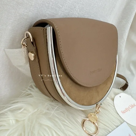NWT See by Chloé Mara Evening Crossbody Bag Leather Suede Dark Khaki